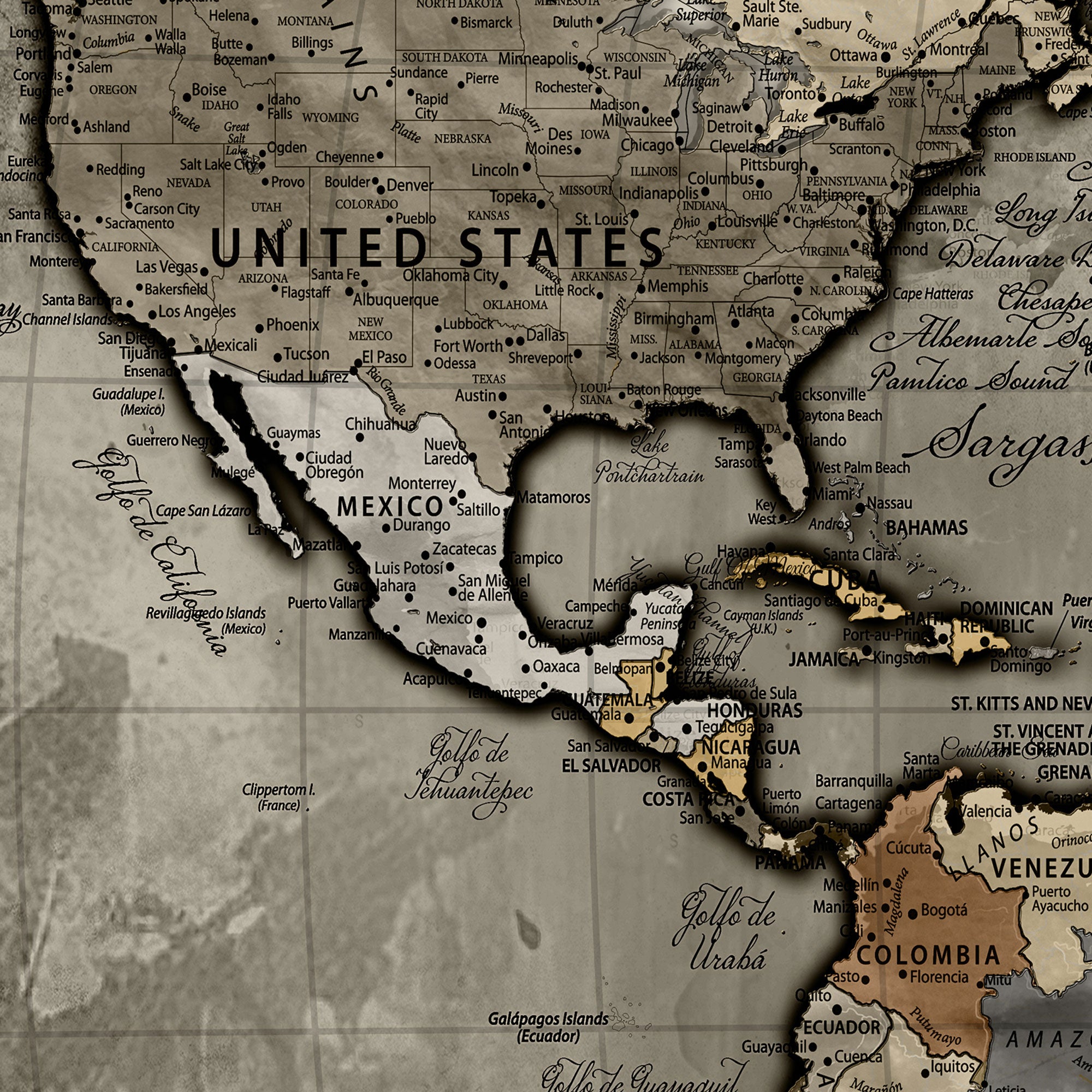 64506765-MGV-CV-36X24-Personalized World Map Wall Art Canvas Print – Custom Push Pin Travel Tracker Artwork for Home, Office, Living Room