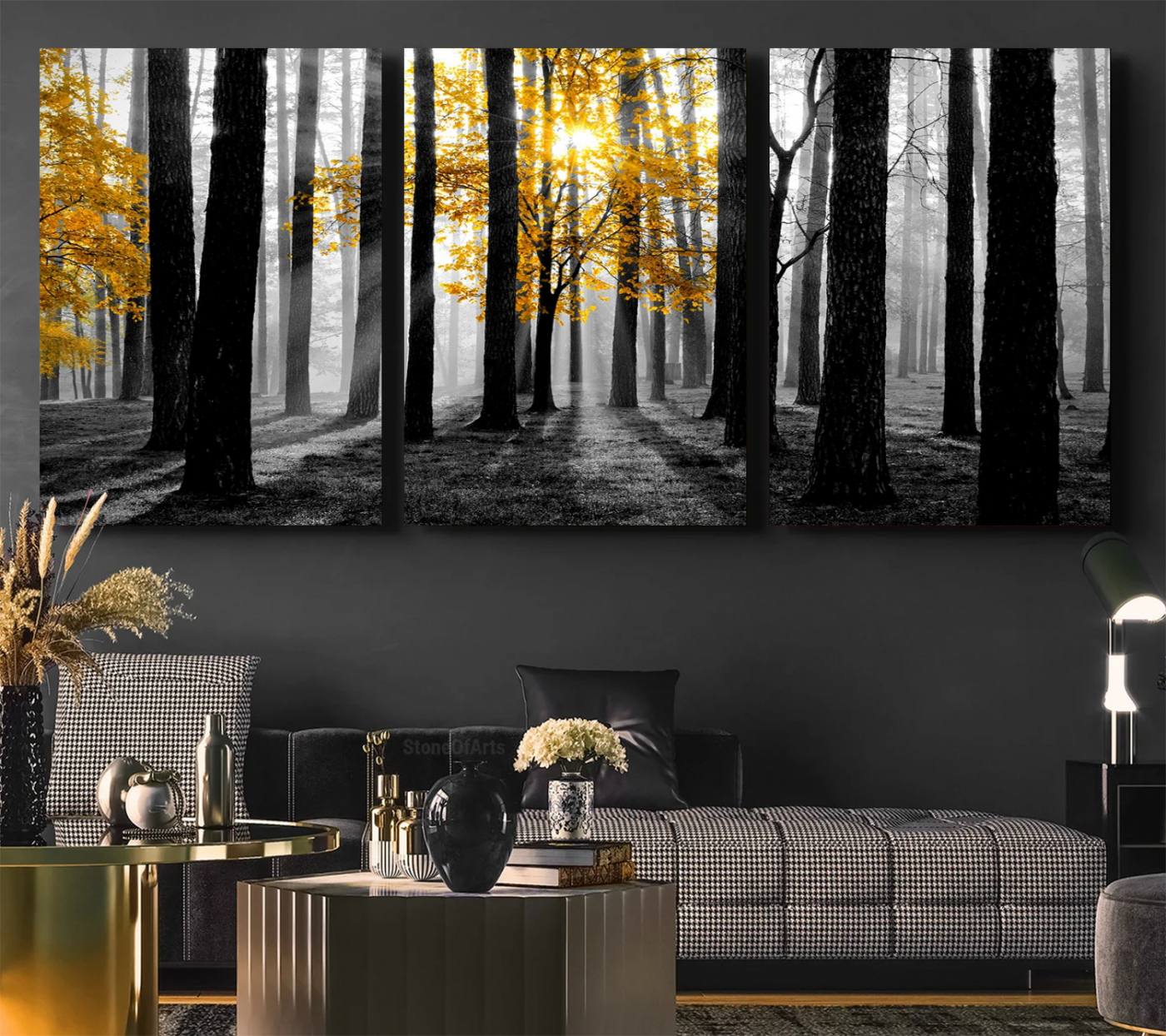 84355-MGV-CV-36X24-Nature Misty Foggy Autumn Forest Canvas Wall Art Print