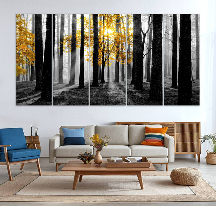 Nature Misty Foggy Autumn Forest Canvas Wall Art Print