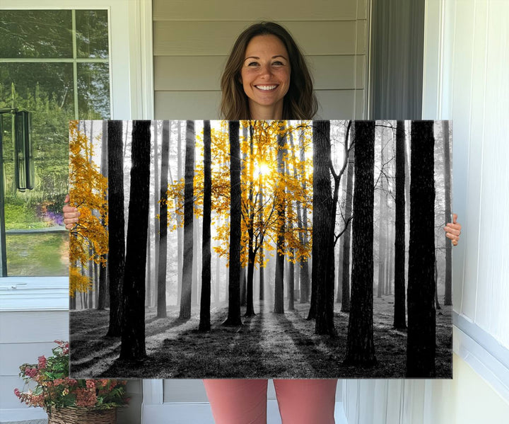 Nature Misty Foggy Autumn Forest Canvas Wall Art Print