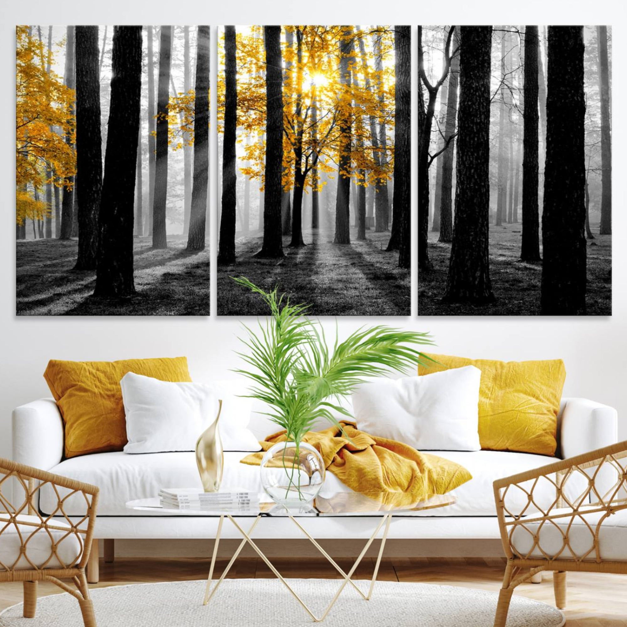 84355-MGV-CV-36X24-Nature Misty Foggy Autumn Forest Canvas Wall Art Print