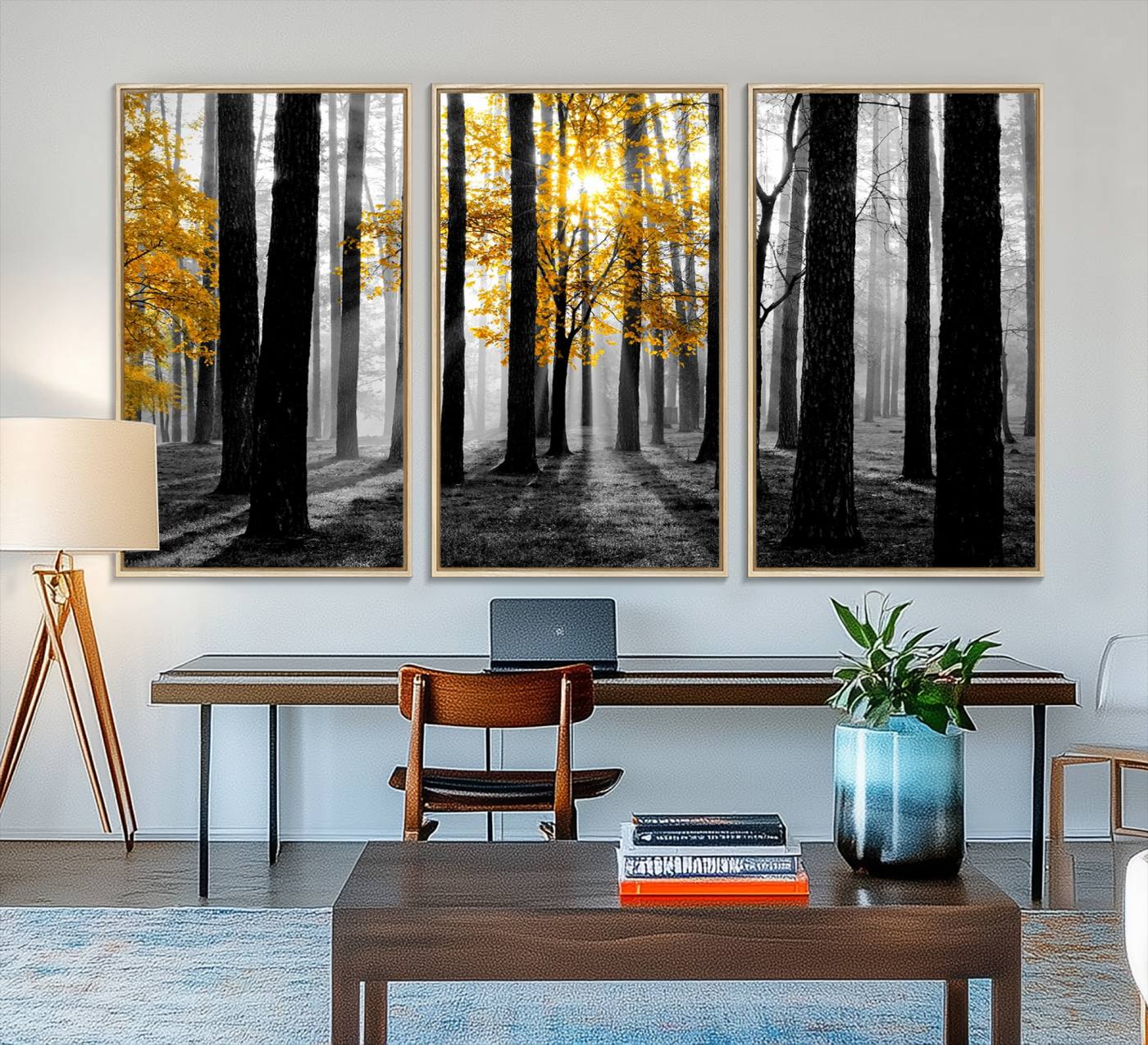 84355-MGV-FC-48X32-3P_Natural-Nature Misty Foggy Autumn Forest Canvas Wall Art Print