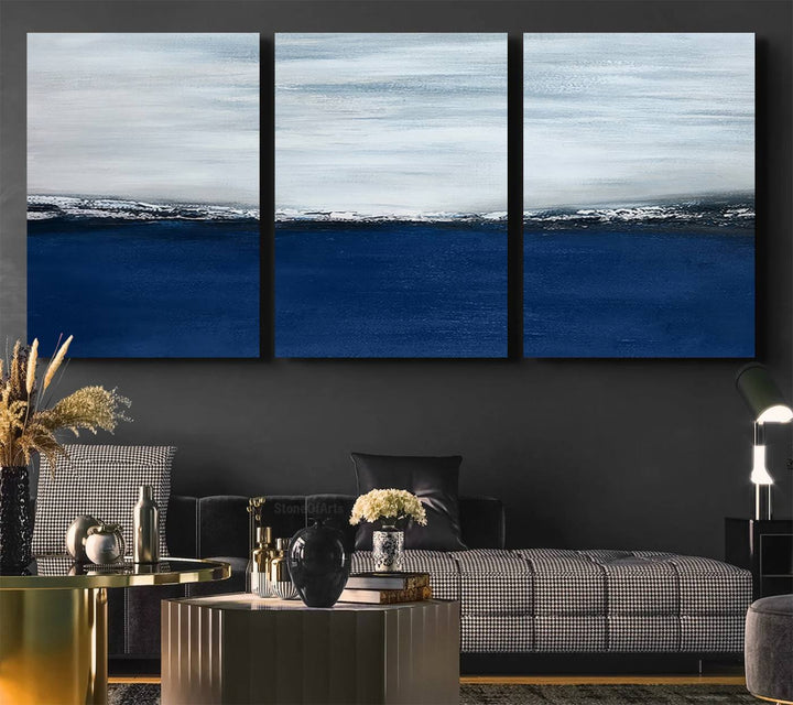 Navy Blue Abstract Wall Art Canvas Print