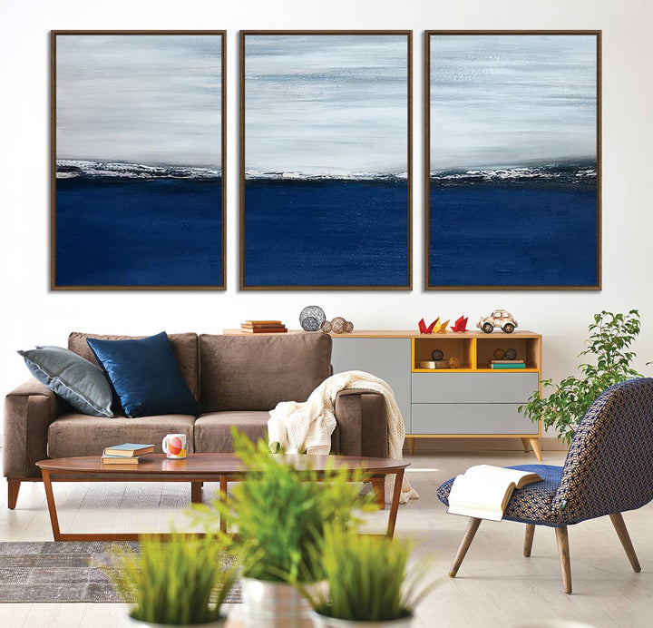 62197-MGV-CV-36X24-Navy Blue Abstract Wall Art Canvas Print