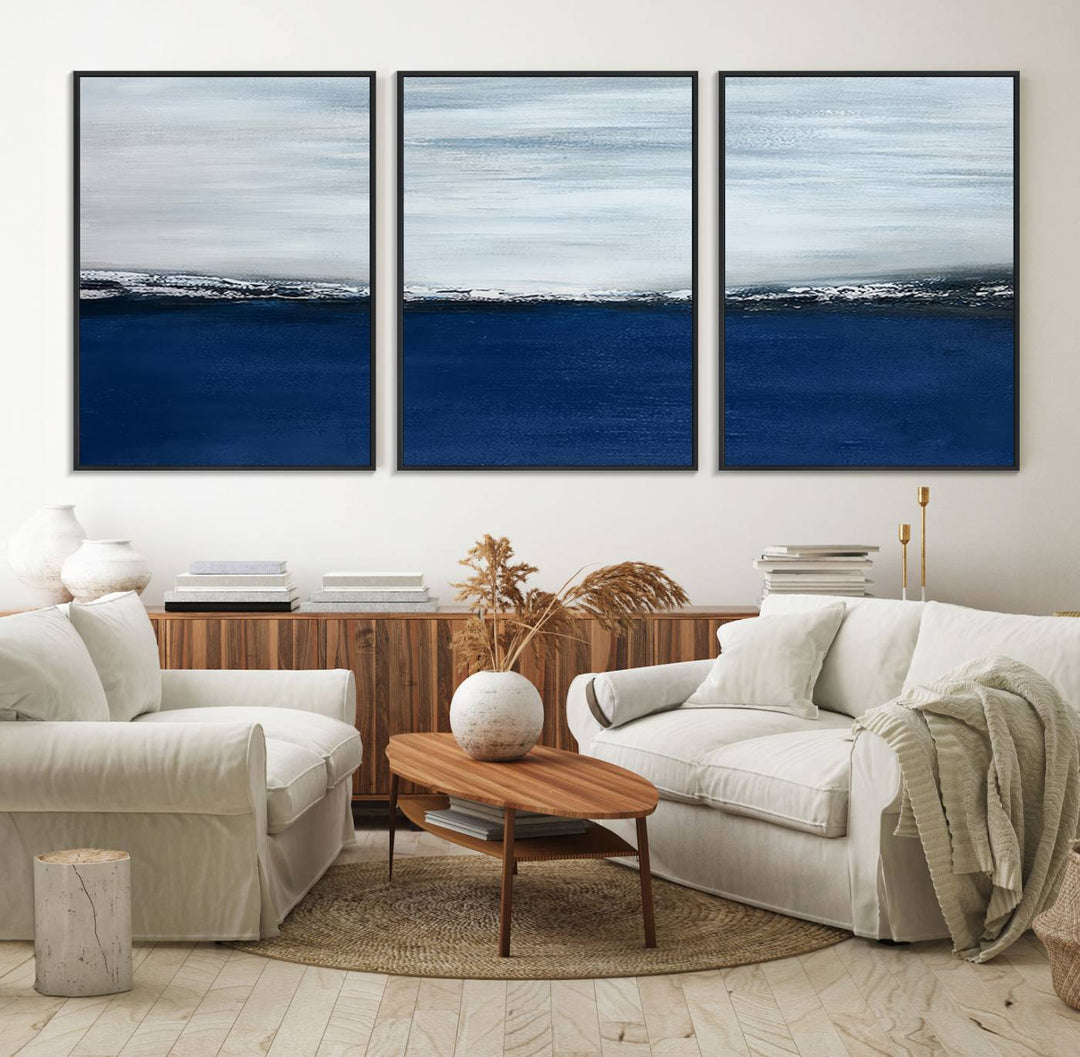 62197-MGV-FC-60X30-3P_Black-Navy Blue Abstract Wall Art Canvas Print