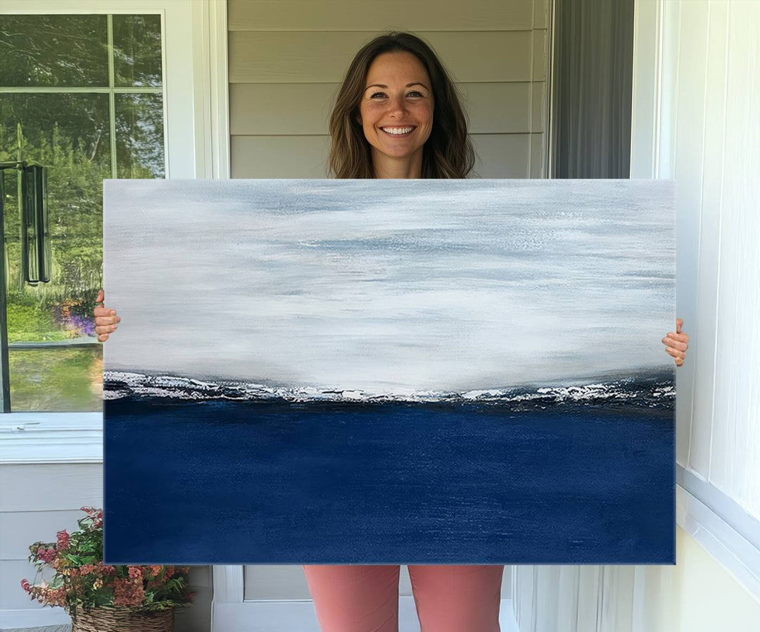 Navy Blue Abstract Wall Art Canvas Print