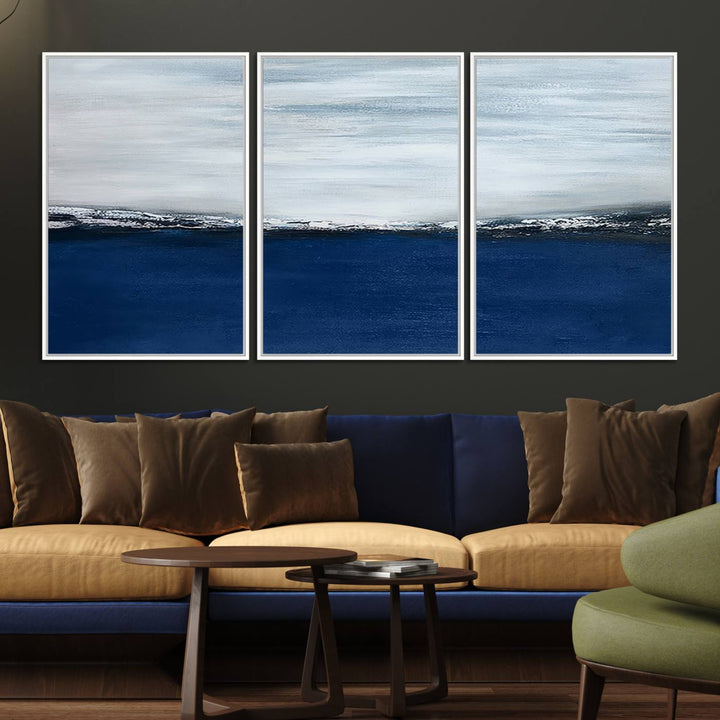 62197-MGV-FC-60X30-3P_White-Navy Blue Abstract Wall Art Canvas Print