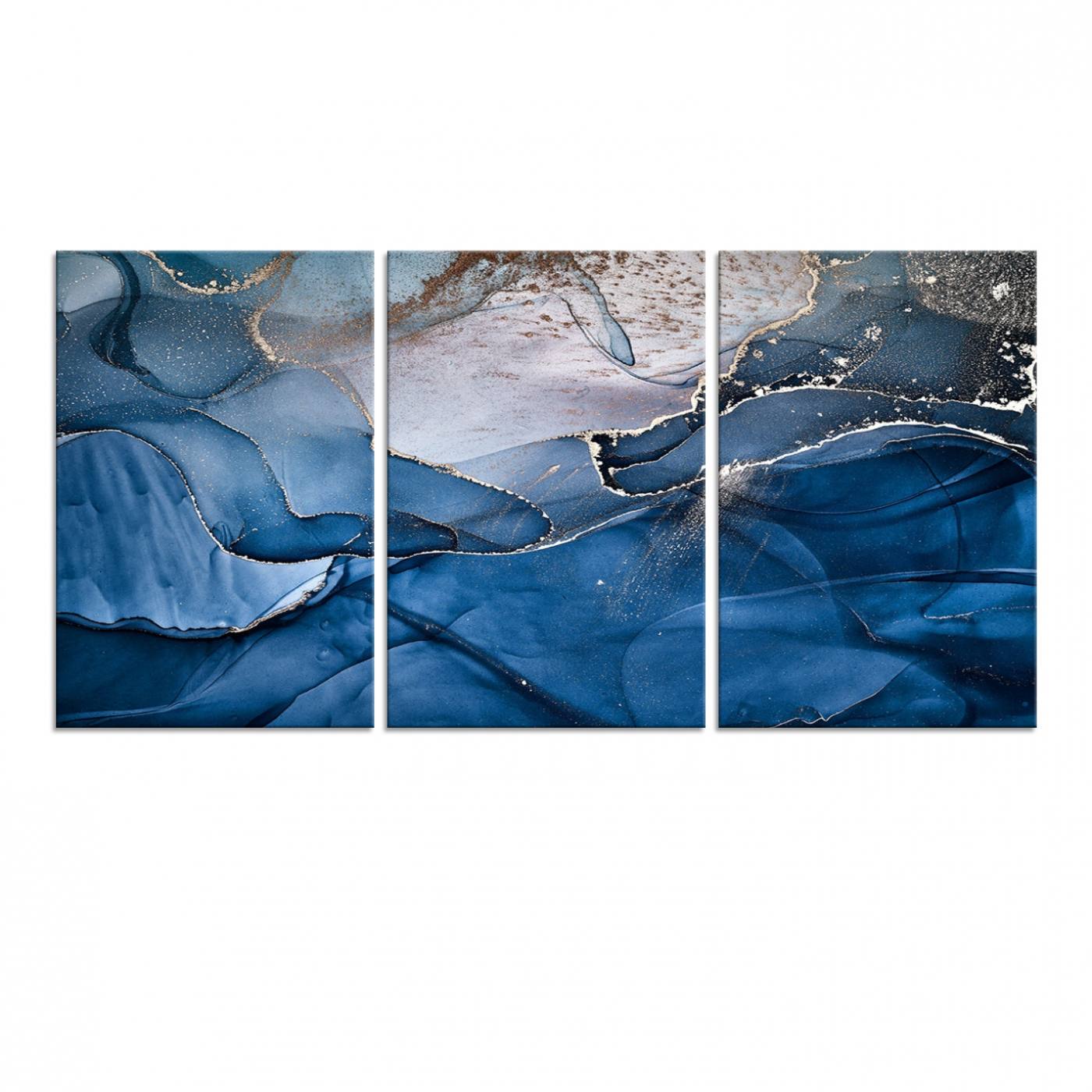 Navy Blue Canvas Art Abstract Print – Elegant Triptych Modern Art Print – Contemporary Decor for Living Room or Office – Ready to Hang