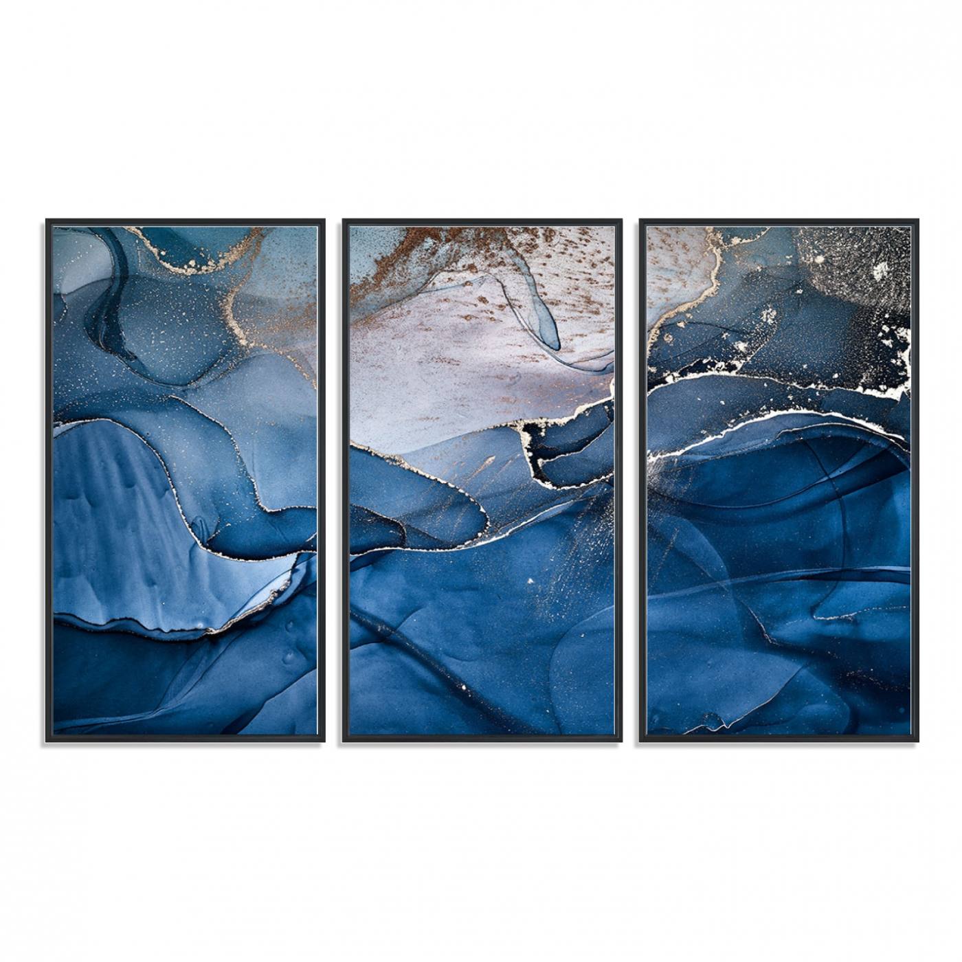 27810-MGV-FC-48X32-3P_Black-Navy Blue Canvas Art Abstract Print – Elegant Triptych Modern Art Print – Contemporary Decor for Living Room or Office – Ready to Hang