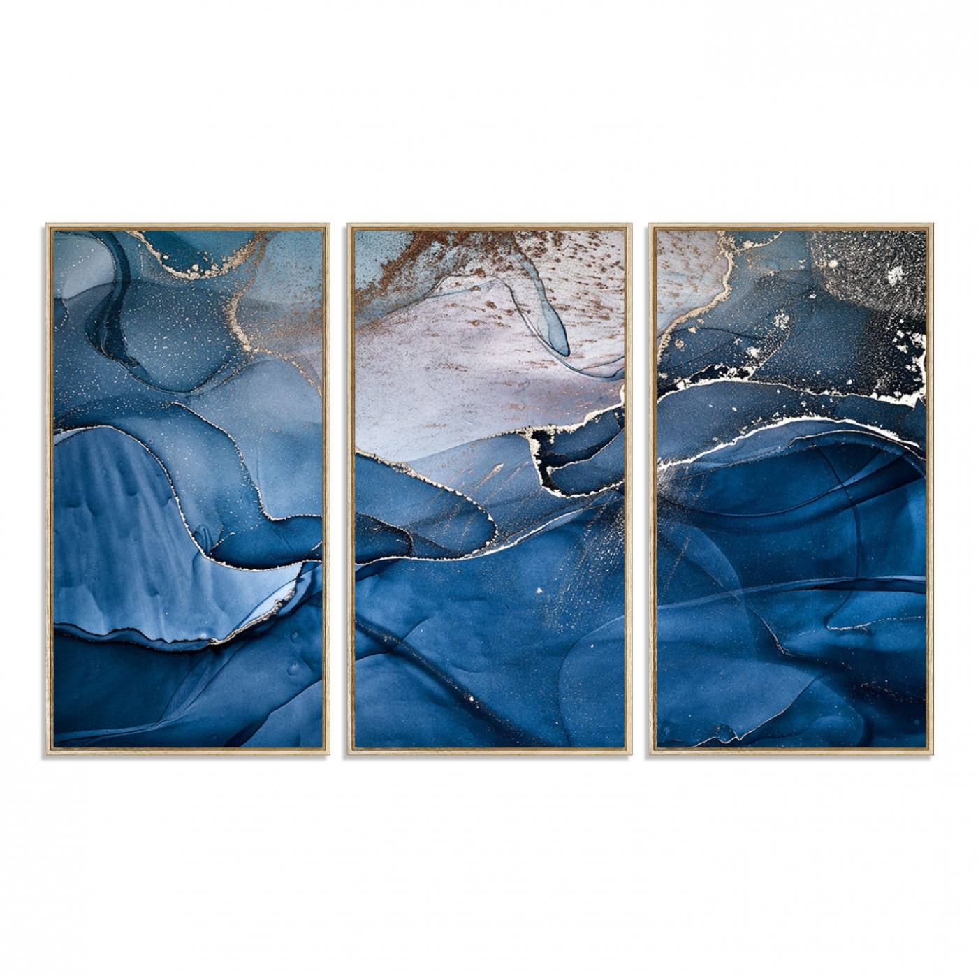 27810-MGV-FC-48X32-3P_Natural-Navy Blue Canvas Art Abstract Print – Elegant Triptych Modern Art Print – Contemporary Decor for Living Room or Office – Ready to Hang