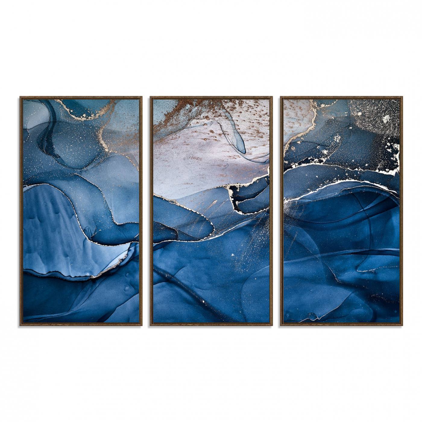 27810-MGV-FC-48X32-3P_Walnut-Navy Blue Canvas Art Abstract Print – Elegant Triptych Modern Art Print – Contemporary Decor for Living Room or Office – Ready to Hang