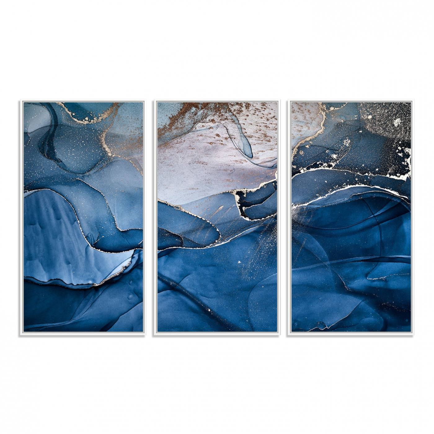 27810-MGV-FC-48X32-3P_White-Navy Blue Canvas Art Abstract Print – Elegant Triptych Modern Art Print – Contemporary Decor for Living Room or Office – Ready to Hang