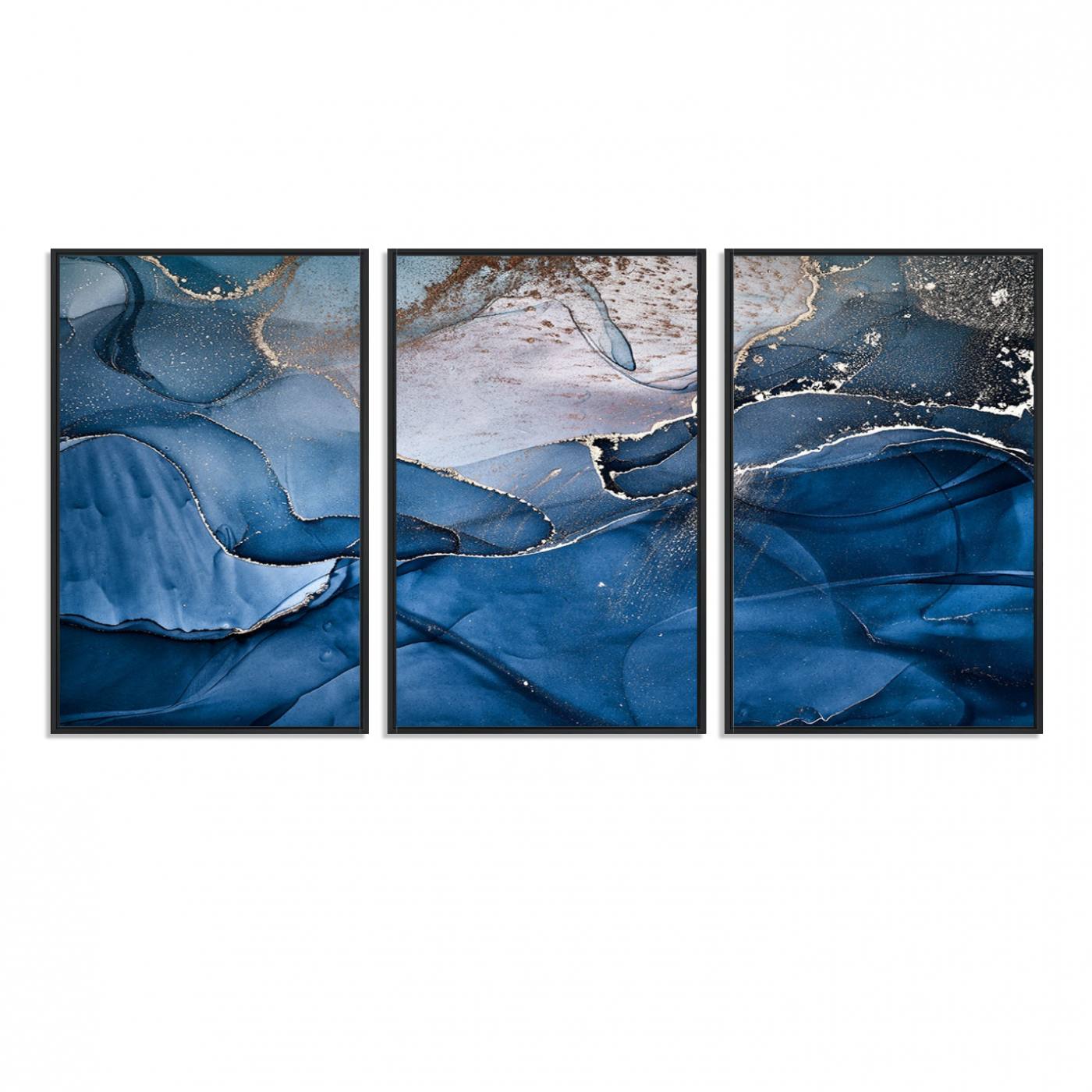 27810-MGV-FC-60X30-3P_Black-Navy Blue Canvas Art Abstract Print – Elegant Triptych Modern Art Print – Contemporary Decor for Living Room or Office – Ready to Hang