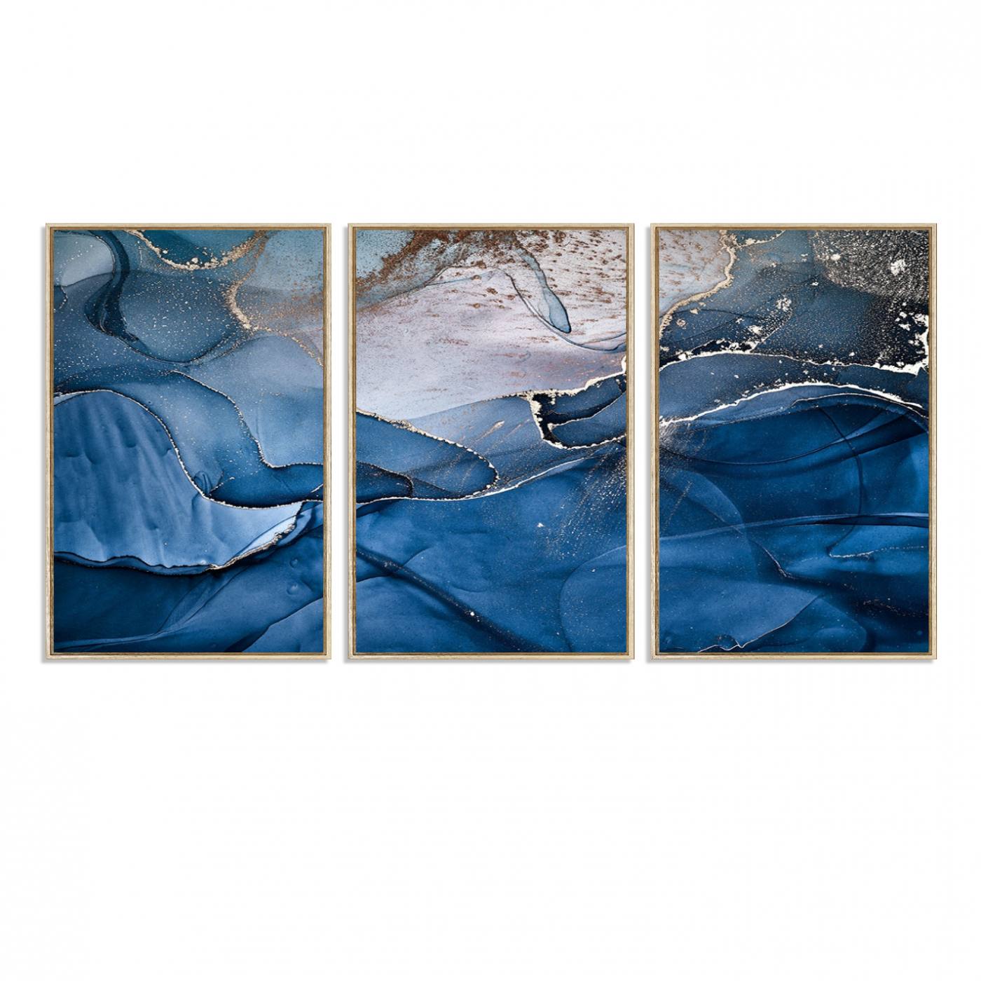 27810-MGV-FC-60X30-3P_Natural-Navy Blue Canvas Art Abstract Print – Elegant Triptych Modern Art Print – Contemporary Decor for Living Room or Office – Ready to Hang