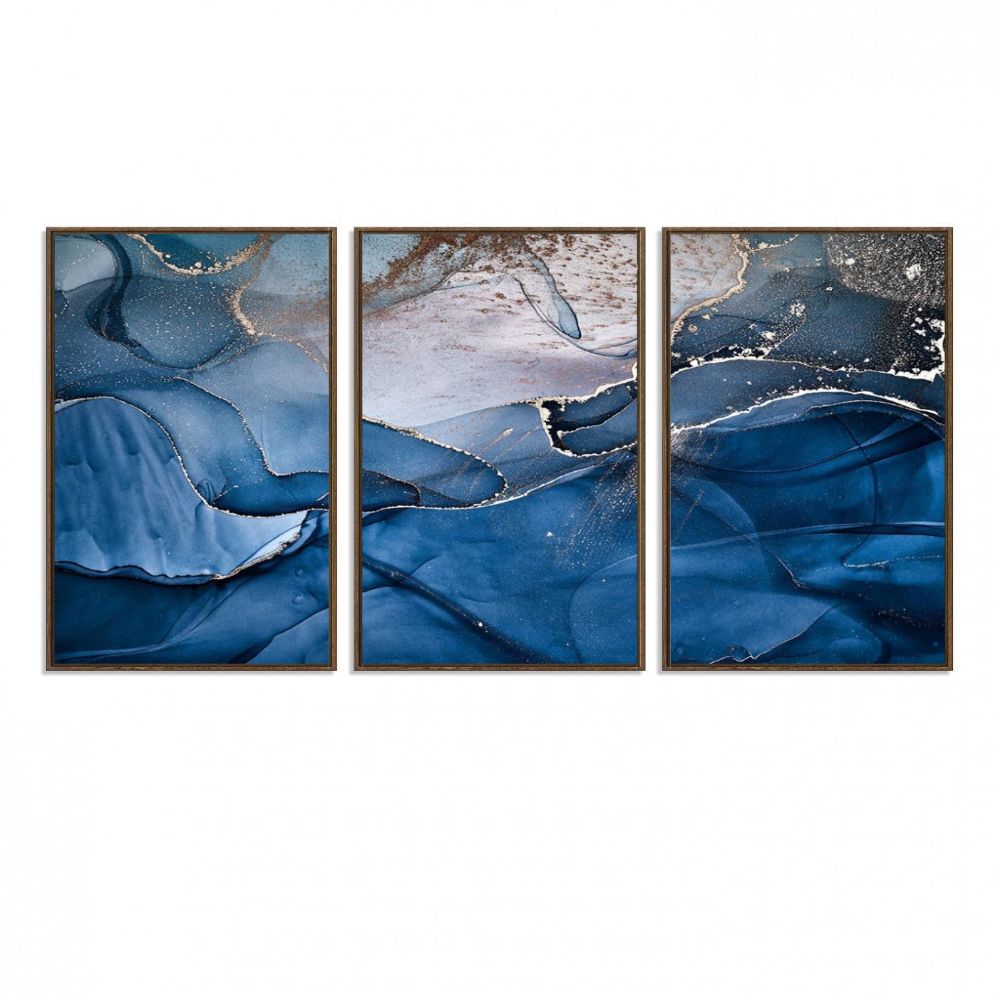 27810-MGV-FC-60X30-3P_Walnut-Navy Blue Canvas Art Abstract Print – Elegant Triptych Modern Art Print – Contemporary Decor for Living Room or Office – Ready to Hang