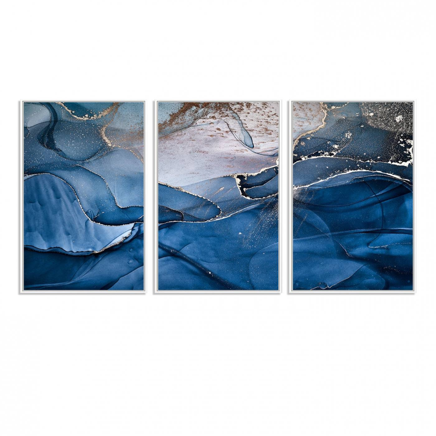 27810-MGV-FC-60X30-3P_White-Navy Blue Canvas Art Abstract Print – Elegant Triptych Modern Art Print – Contemporary Decor for Living Room or Office – Ready to Hang