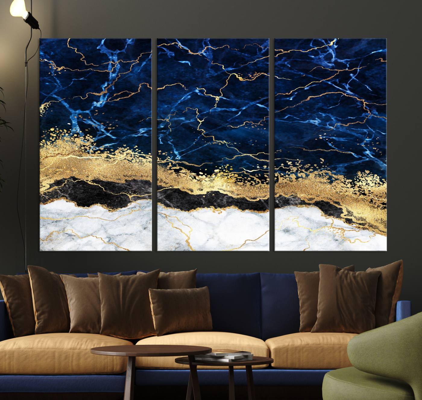 62286-MGV-CV-36X24-Navy Blue Marble Fluid Effect Wall Art Abstract Canvas Wall Art Print