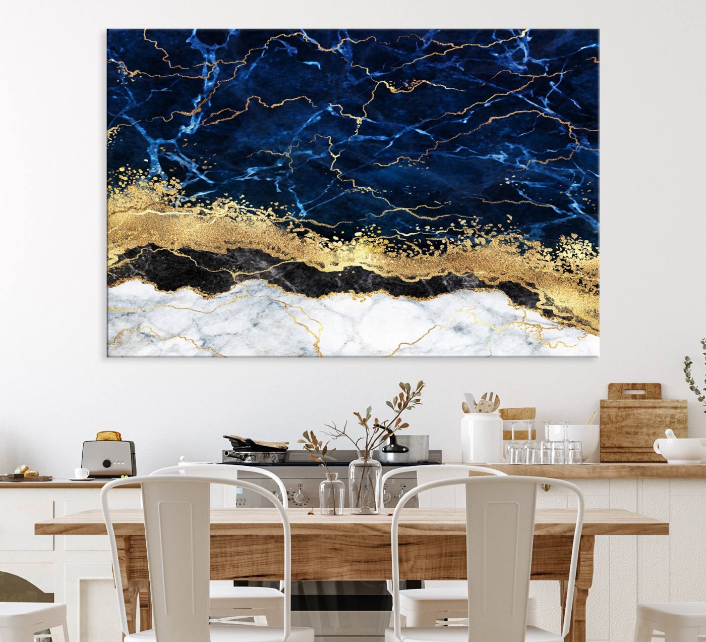 62286-MGV-CV-36X24-Navy Blue Marble Fluid Effect Wall Art Abstract Canvas Wall Art Print