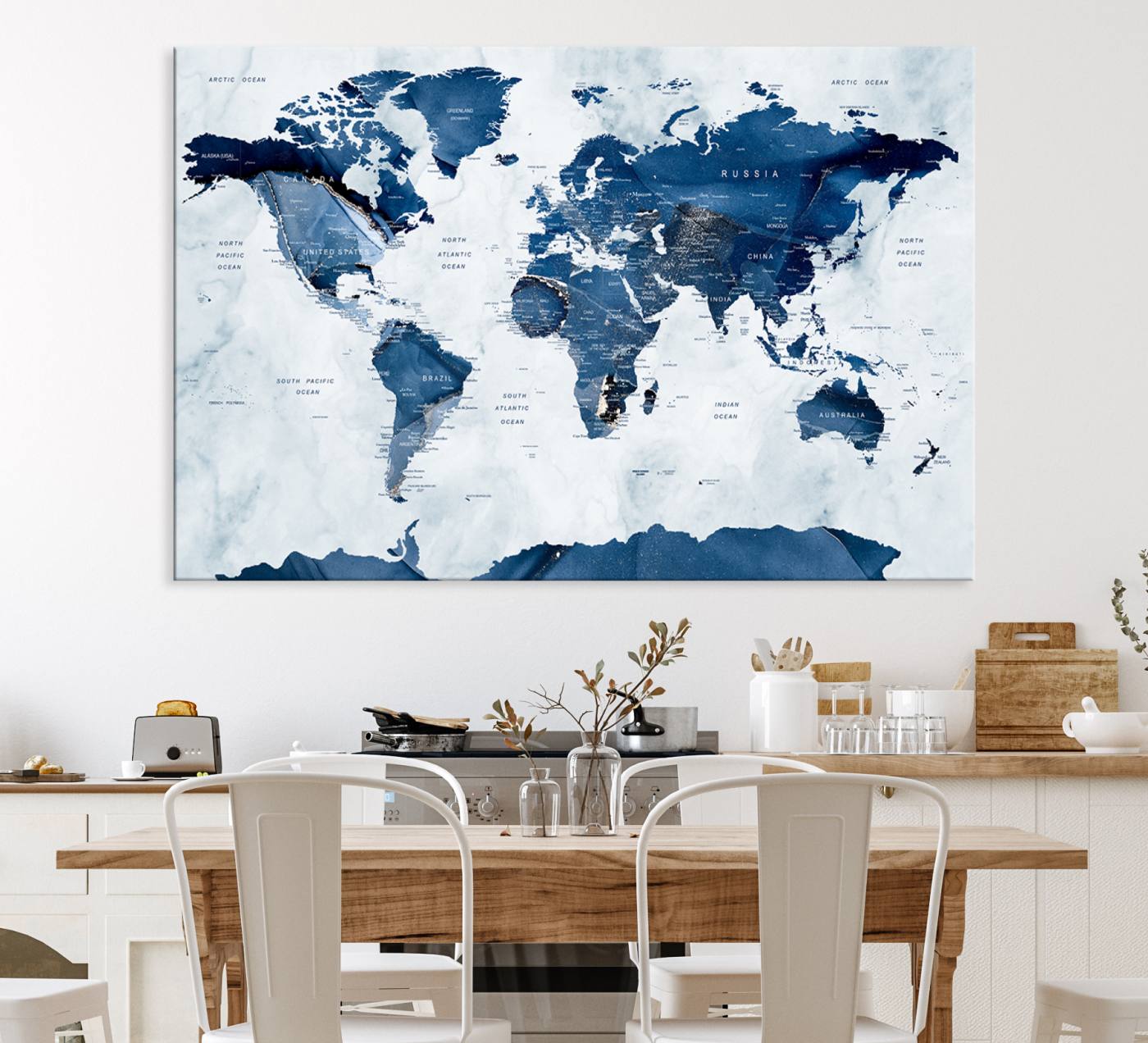 44436-MGV-CV-36X24-Navy Blue World Map w/ Antarctica Wall Art Canvas Print
