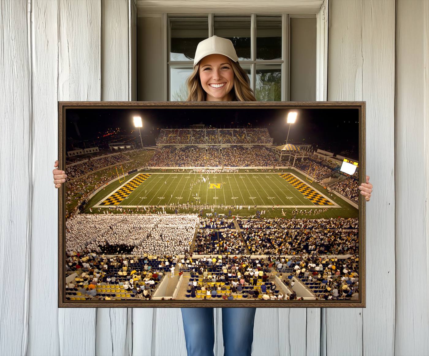 79918-MGV-CV-36X24-Navy Midshipmen Football Team Print – Marine Corps Memorial Stadium Canvas Wall Art for Home, Office, Living Room