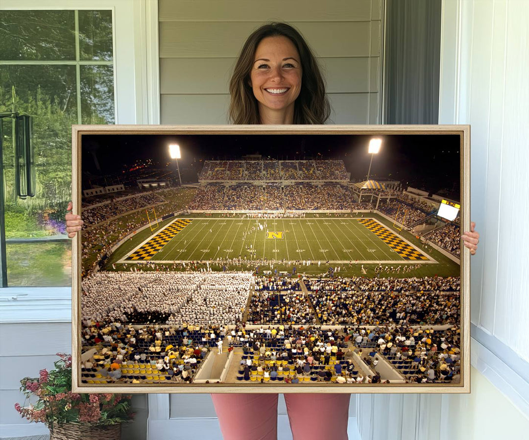 79918-MGV-CV-36X24-Navy Midshipmen Football Team Print - Navy Marine Corps Memorial Stadium Art Canvas Print
