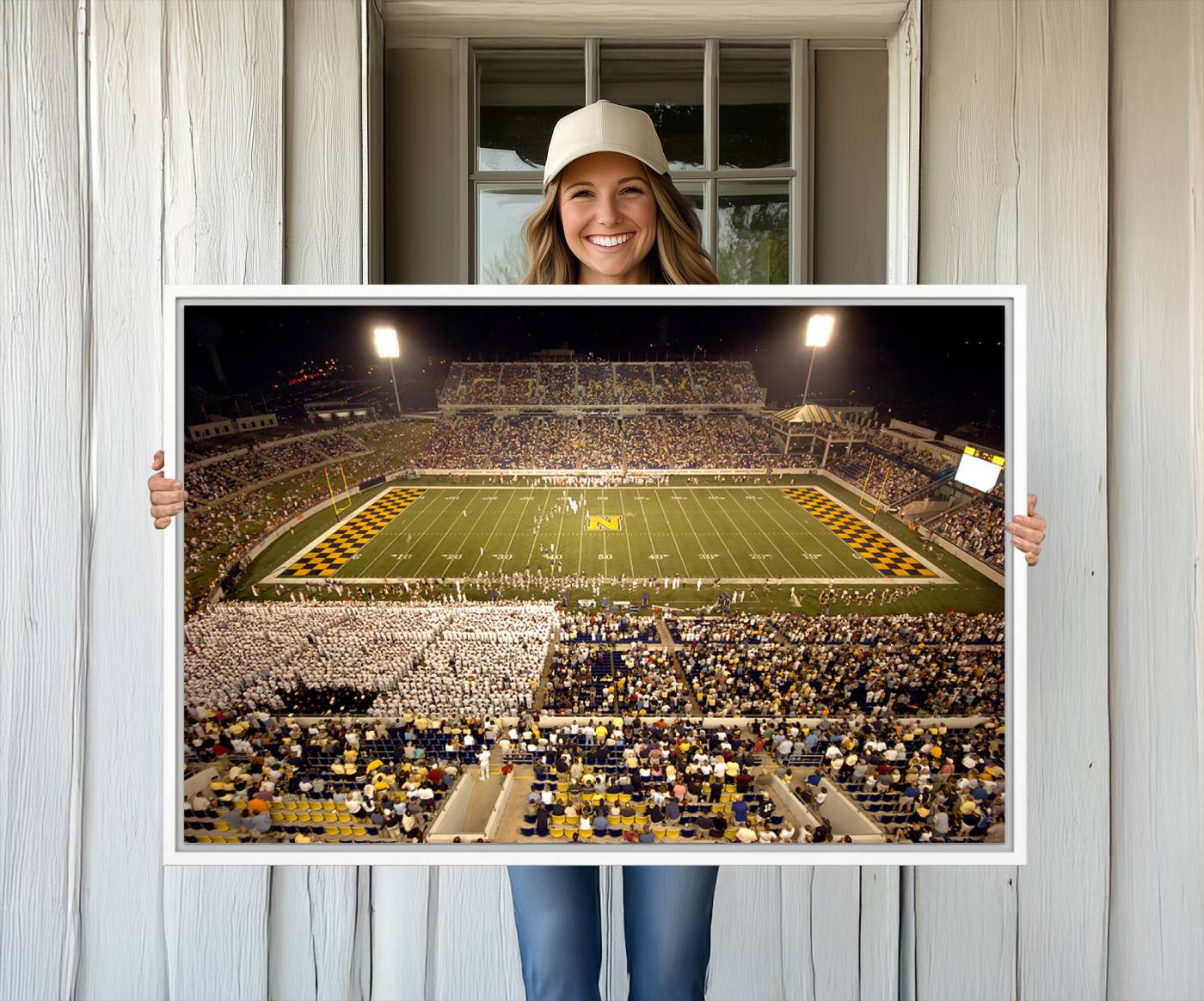 79918-MGV-CV-36X24-Navy Midshipmen Football Team Print – Marine Corps Memorial Stadium Canvas Wall Art for Home, Office, Living Room