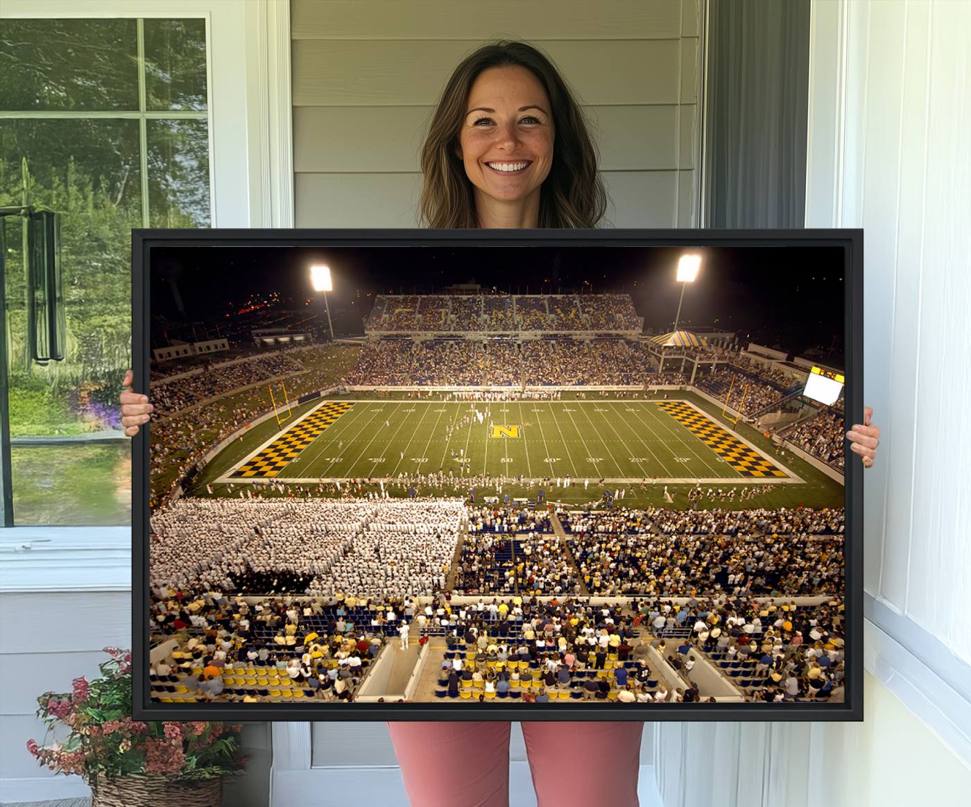 79918-MGV-CV-36X24-Navy Midshipmen Football Team Print – Marine Corps Memorial Stadium Canvas Wall Art for Home, Office, Living Room