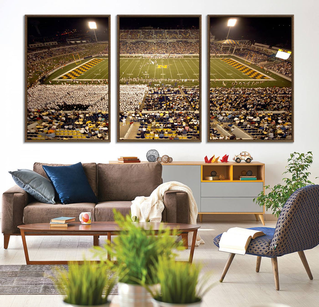 79918-MGV-CV-36X24-Navy Midshipmen Football Team Print - Navy Marine Corps Memorial Stadium Art Canvas Print