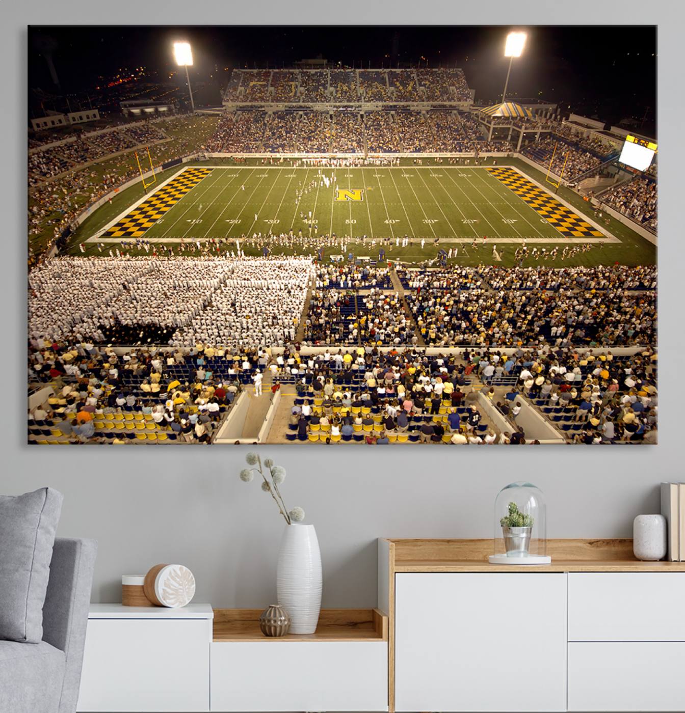 79918-MGV-CV-36X24-Navy Midshipmen Football Team Print – Marine Corps Memorial Stadium Canvas Wall Art for Home, Office, Living Room