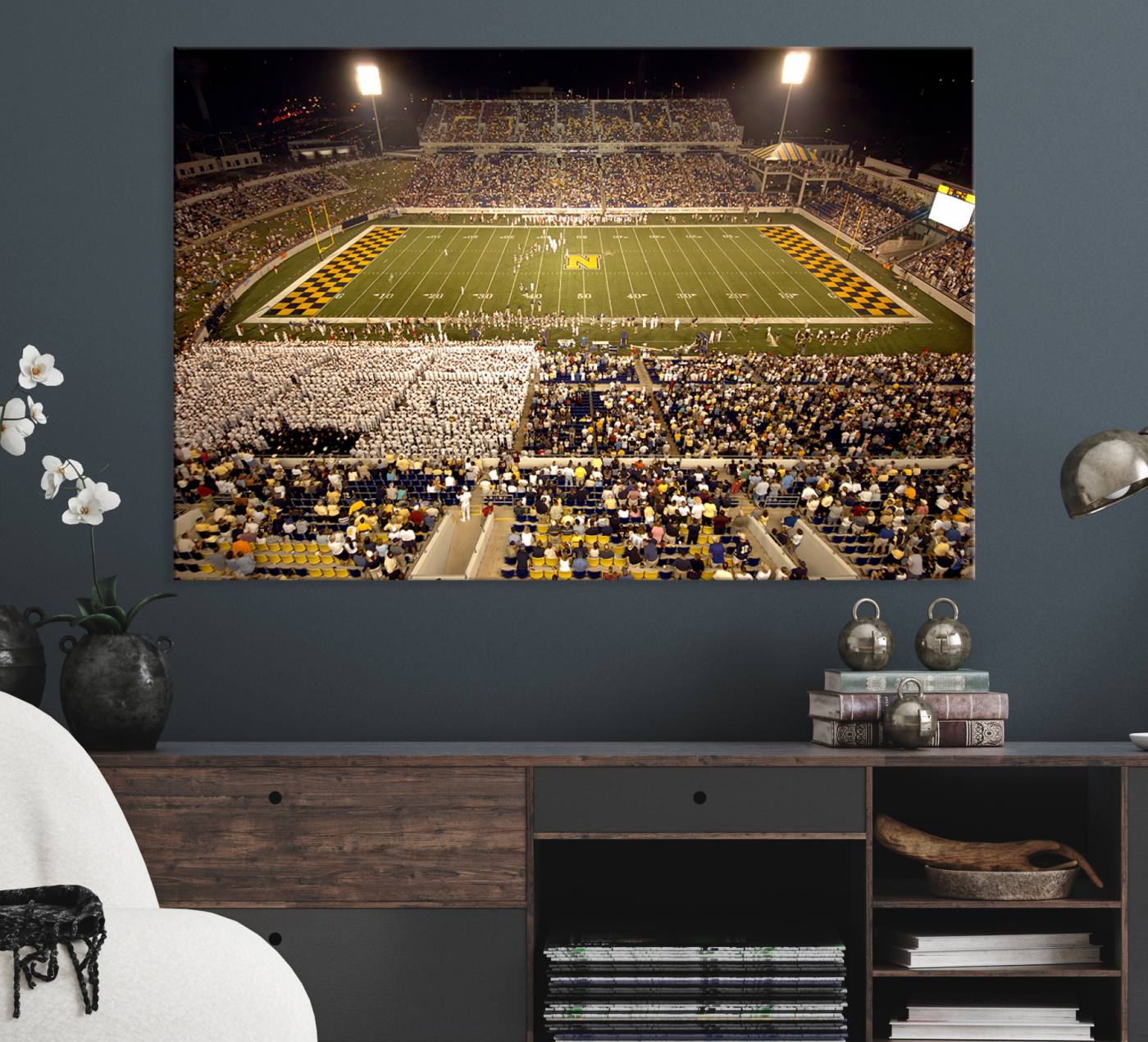 79918-MGV-CV-36X24-Navy Midshipmen Football Team Print – Marine Corps Memorial Stadium Canvas Wall Art for Home, Office, Living Room