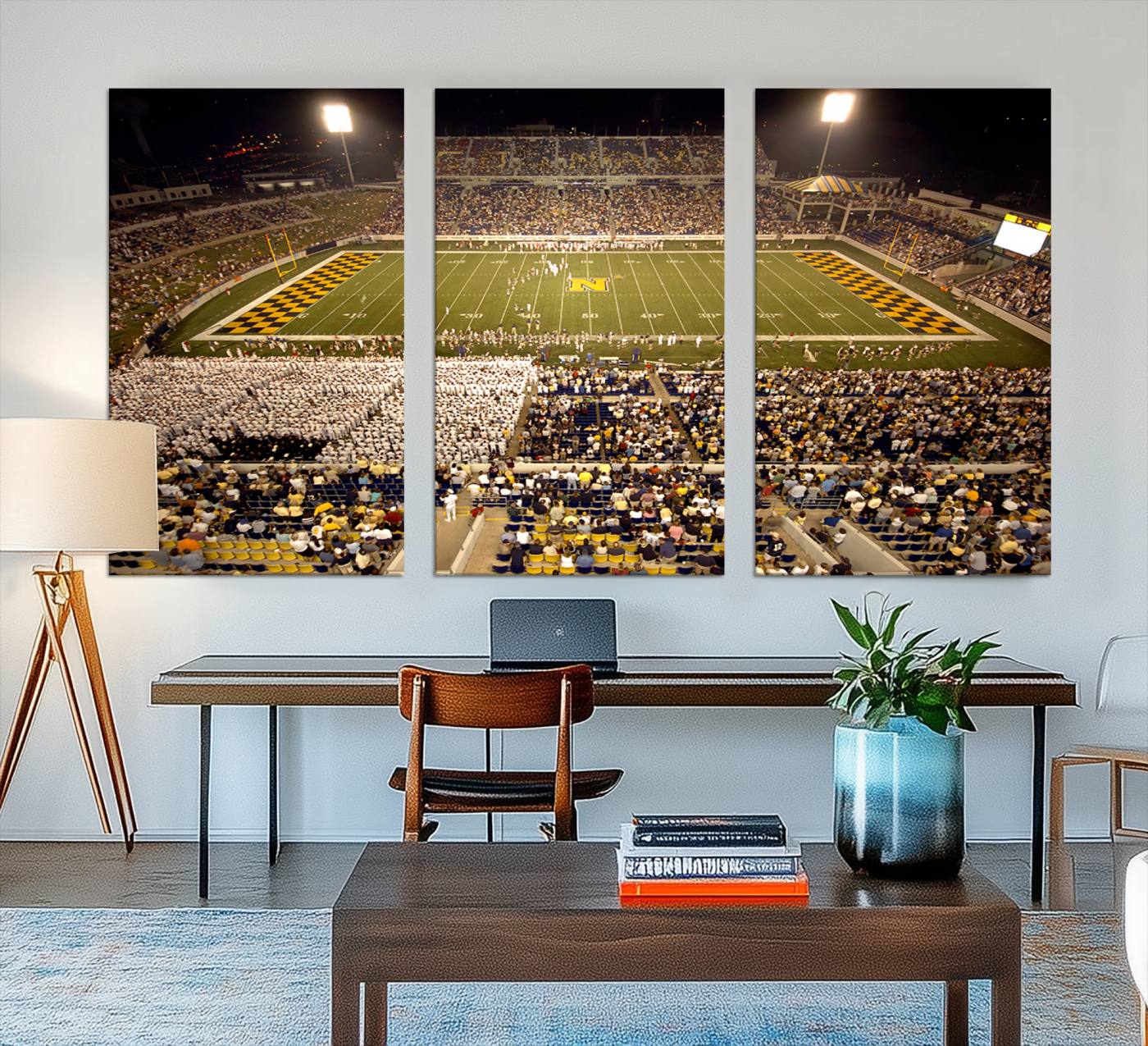 79918-MGV-CV-48X32-3P-Navy Midshipmen Football Team Print – Marine Corps Memorial Stadium Canvas Wall Art for Home, Office, Living Room
