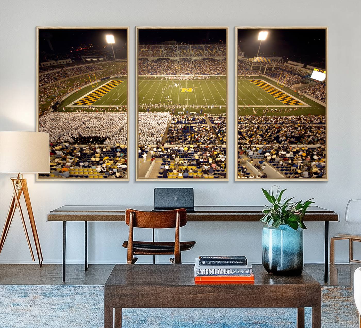 79918-MGV-FC-48X32-3P_Natural-Navy Midshipmen Football Team Print – Marine Corps Memorial Stadium Canvas Wall Art for Home, Office, Living Room