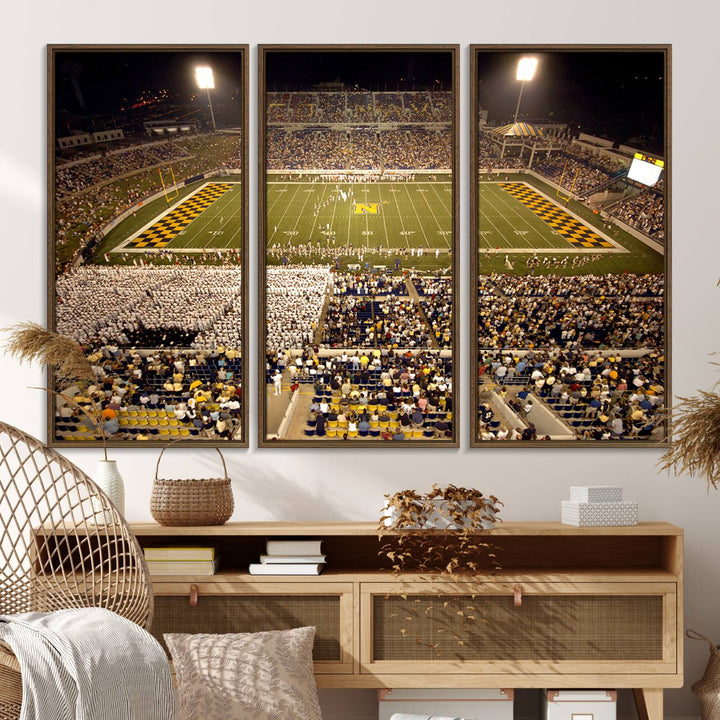 79918-MGV-FC-48X32-3P_Walnut-Navy Midshipmen Football Team Print - Navy Marine Corps Memorial Stadium Art Canvas Print