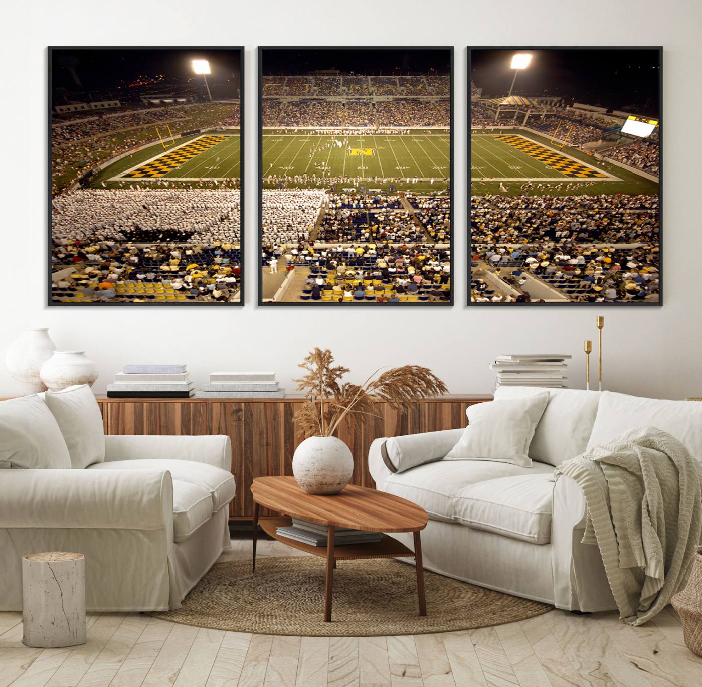 79918-MGV-FC-60X30-3P_Black-Navy Midshipmen Football Team Print – Marine Corps Memorial Stadium Canvas Wall Art for Home, Office, Living Room