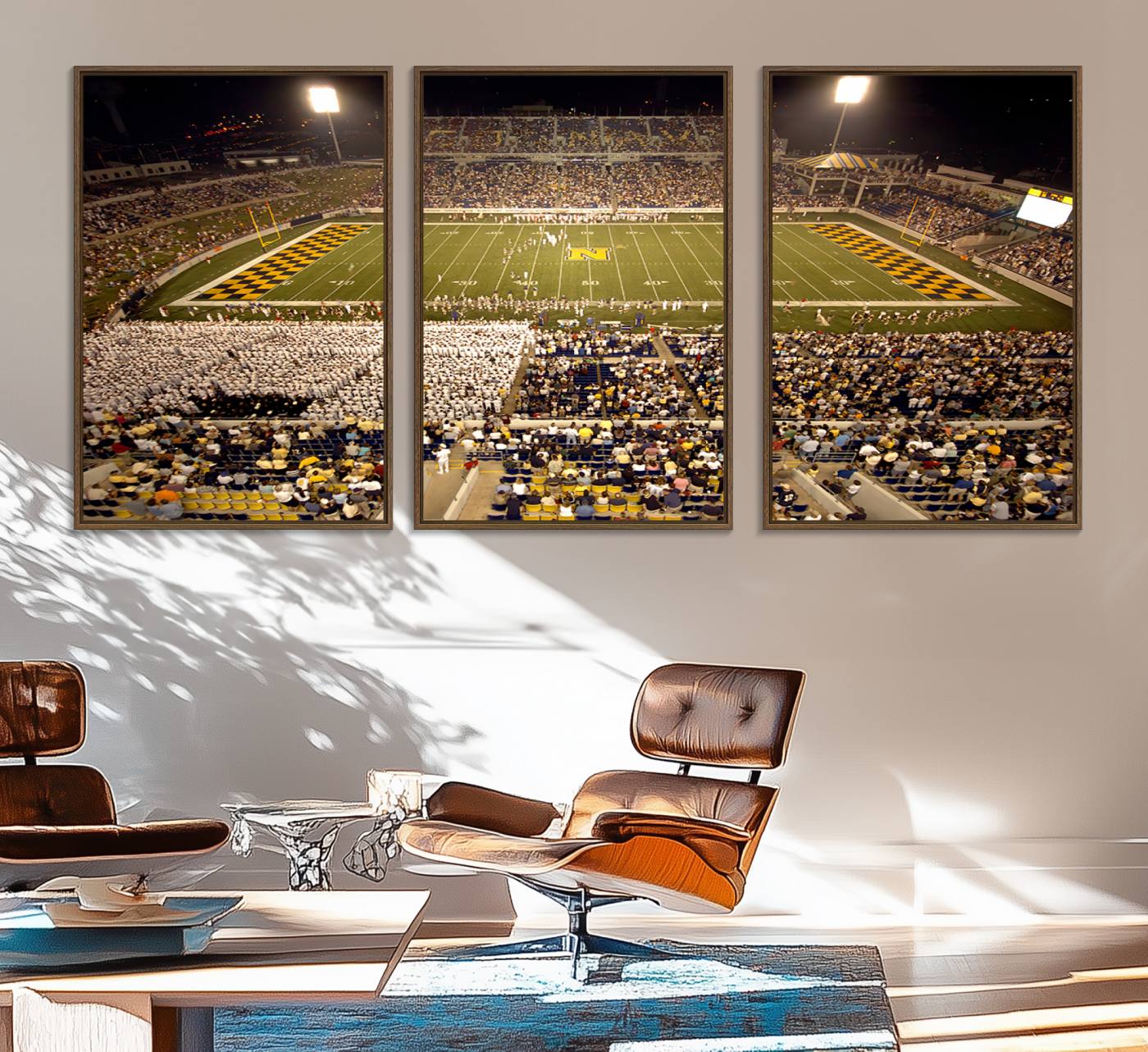 79918-MGV-FC-60X30-3P_Walnut-Navy Midshipmen Football Team Print – Marine Corps Memorial Stadium Canvas Wall Art for Home, Office, Living Room