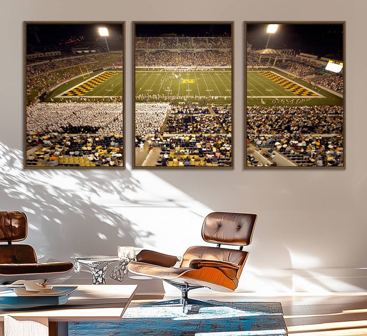 79918-MGV-FC-60X30-3P_Walnut-Navy Midshipmen Football Team Print - Navy Marine Corps Memorial Stadium Art Canvas Print