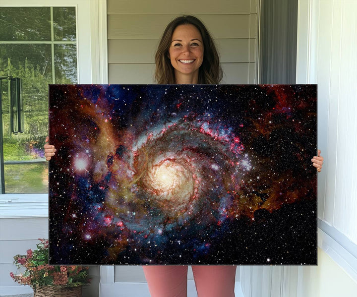 Nebula and Galaxies in Space Wall Art Canvas Print, Spiral Galaxy Wall Art Canvas Print