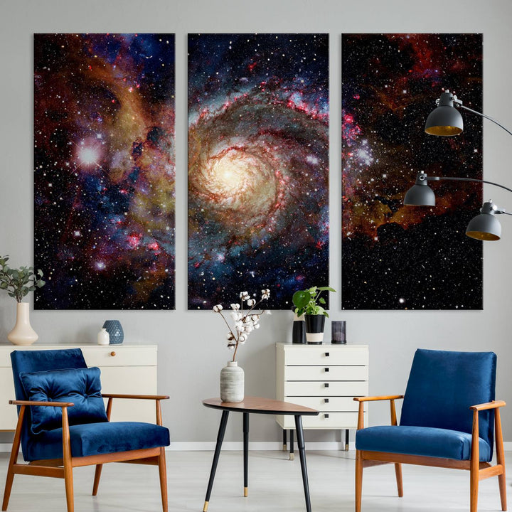 Nebula and Galaxies in Space Wall Art Canvas Print, Spiral Galaxy Wall Art Canvas Print