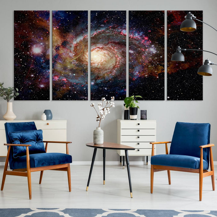 91650-MGV-CV-60X31-5P-Nebula and Galaxies in Space Wall Art Canvas Print, Spiral Galaxy Wall Art Canvas Print