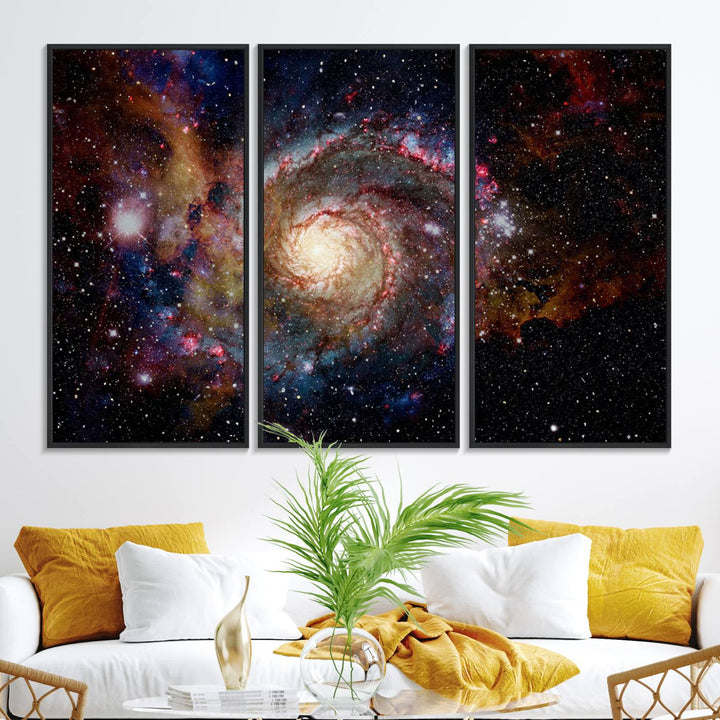91650-MGV-FC-48X32-3P_Black-Nebula and Galaxies in Space Wall Art Canvas Print, Spiral Galaxy Wall Art Canvas Print