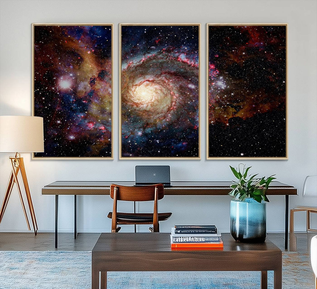91650-MGV-FC-48X32-3P_Natural-Nebula and Galaxies in Space Wall Art Canvas Print, Spiral Galaxy Wall Art Canvas Print