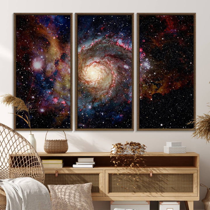 91650-MGV-FC-48X32-3P_Walnut-Nebula and Galaxies in Space Wall Art Canvas Print, Spiral Galaxy Wall Art Canvas Print