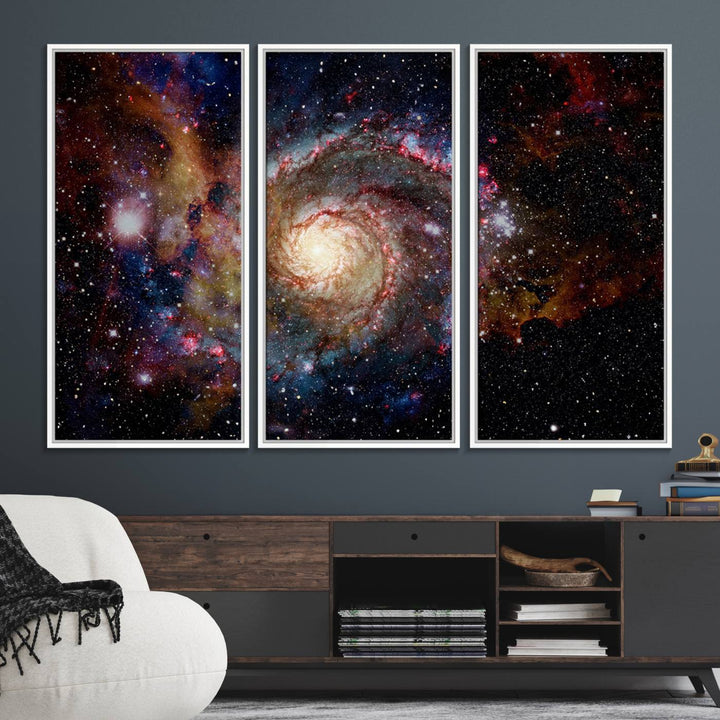 91650-MGV-FC-48X32-3P_White-Nebula and Galaxies in Space Wall Art Canvas Print, Spiral Galaxy Wall Art Canvas Print