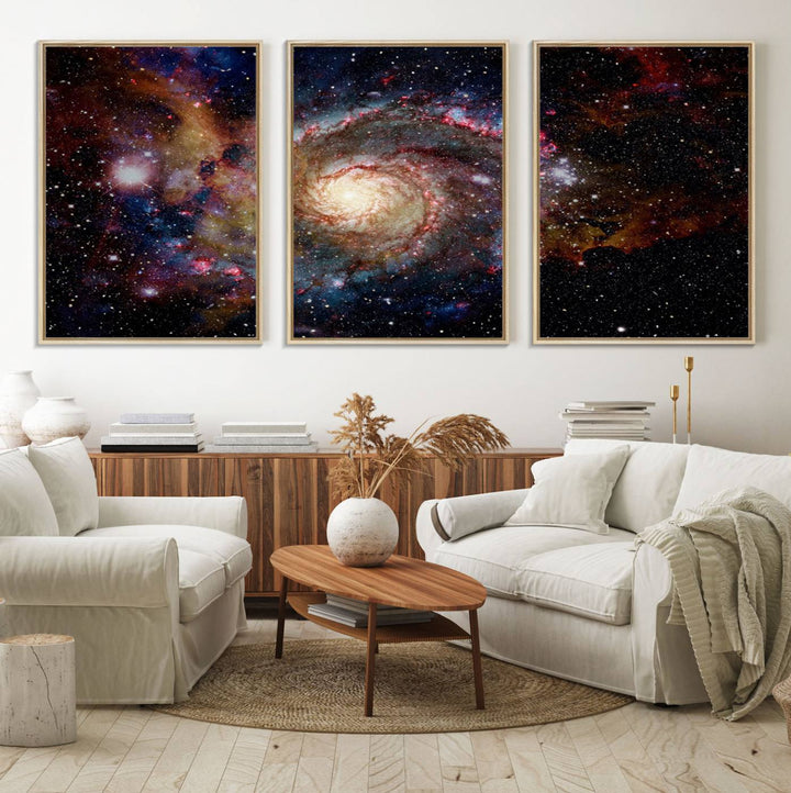 91650-MGV-FC-60X30-3P_Natural-Nebula and Galaxies in Space Wall Art Canvas Print, Spiral Galaxy Wall Art Canvas Print
