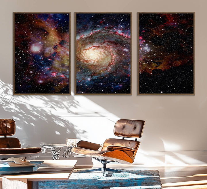 91650-MGV-FC-60X30-3P_Walnut-Nebula and Galaxies in Space Wall Art Canvas Print, Spiral Galaxy Wall Art Canvas Print