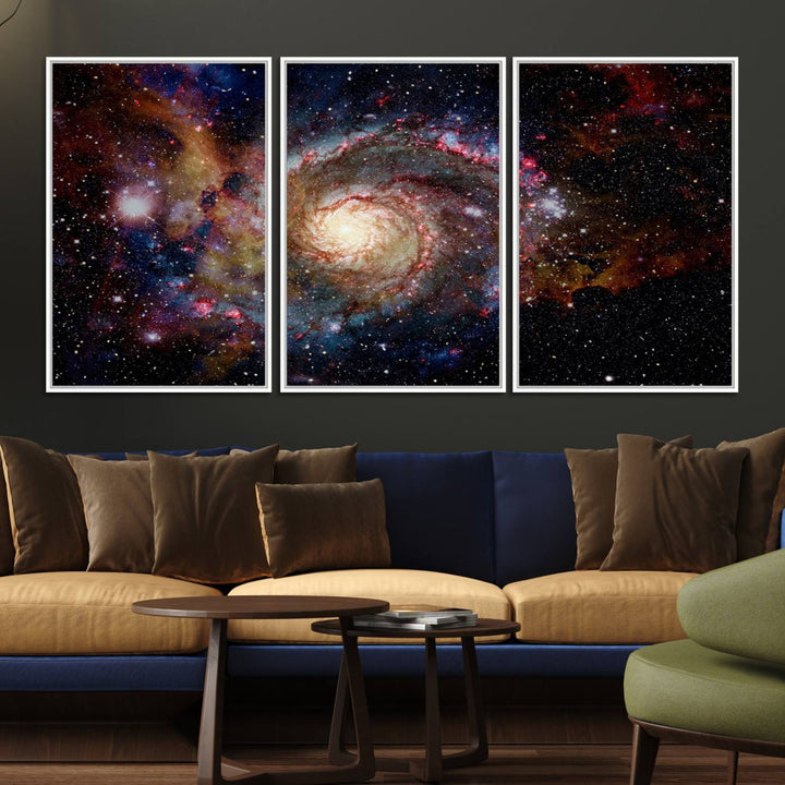 91650-MGV-FC-60X30-3P_White-Nebula and Galaxies in Space Wall Art Canvas Print, Spiral Galaxy Wall Art Canvas Print