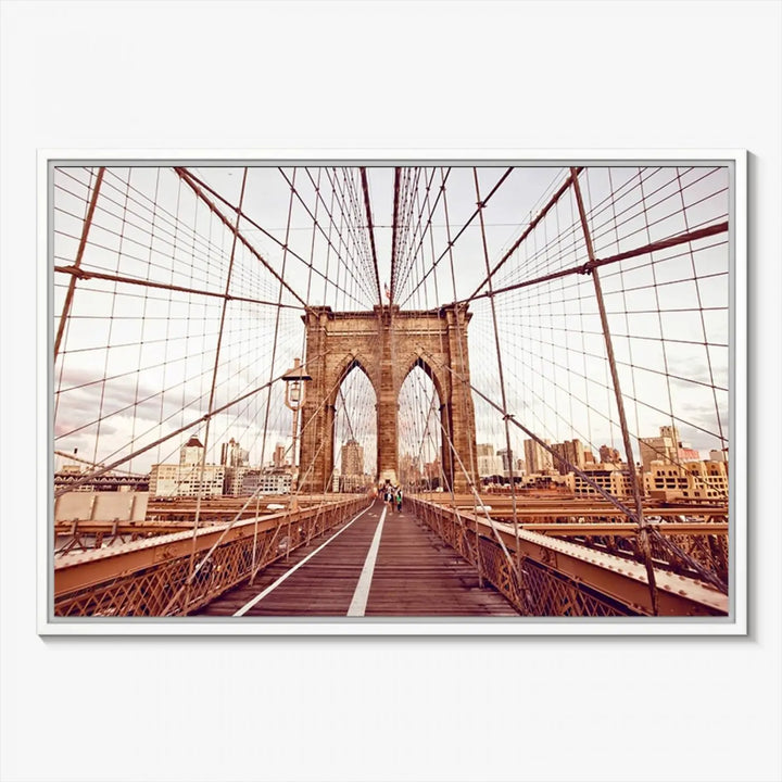 The "New York Manhattan Cityscape Canvas Wall Art Print - Stunning Urban Skyline Decor" enhances the living room's ambiance. This artwork beautifully captures the Brooklyn Bridge while effortlessly blending with urban skyline decor.