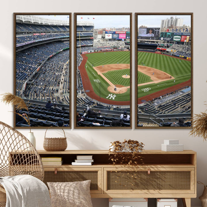 45784-MGV-FC-48X32-3P_Walnut-New York Yankees Baseball Team Print - Yankee Stadium Wall Art Canvas Print