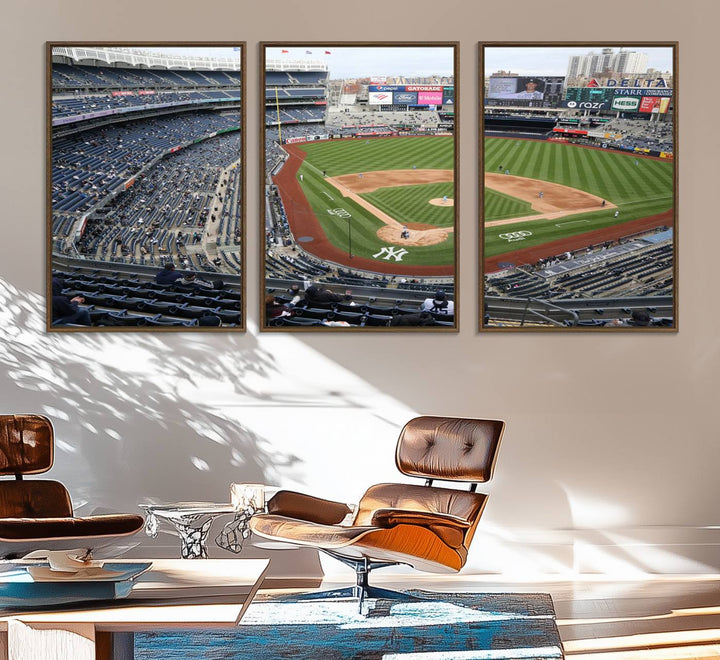 45784-MGV-FC-60X30-3P_Walnut-New York Yankees Baseball Team Print - Yankee Stadium Wall Art Canvas Print