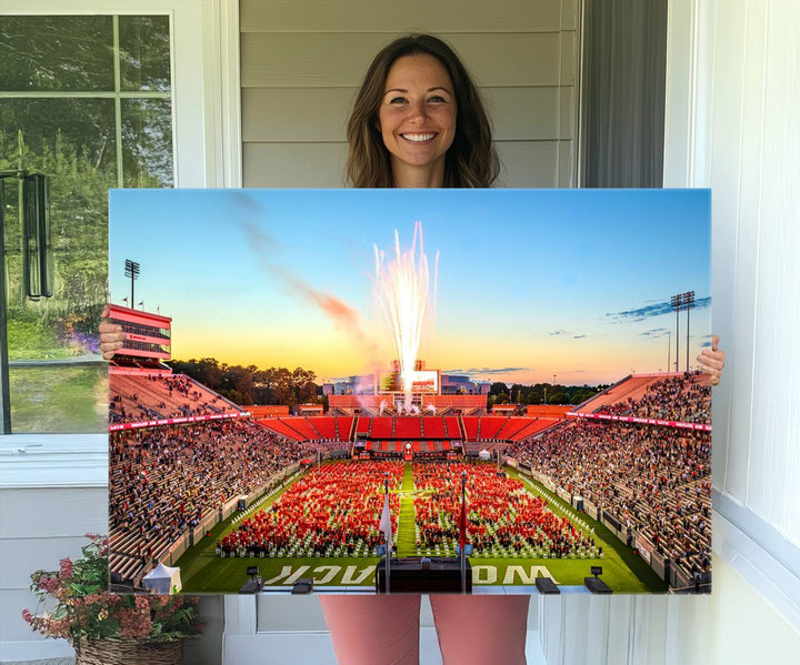 North Carolina State University Canvas Print, North Carolina State University Wolfpack Football Team Print - Raleigh Carter-Finley Stadium